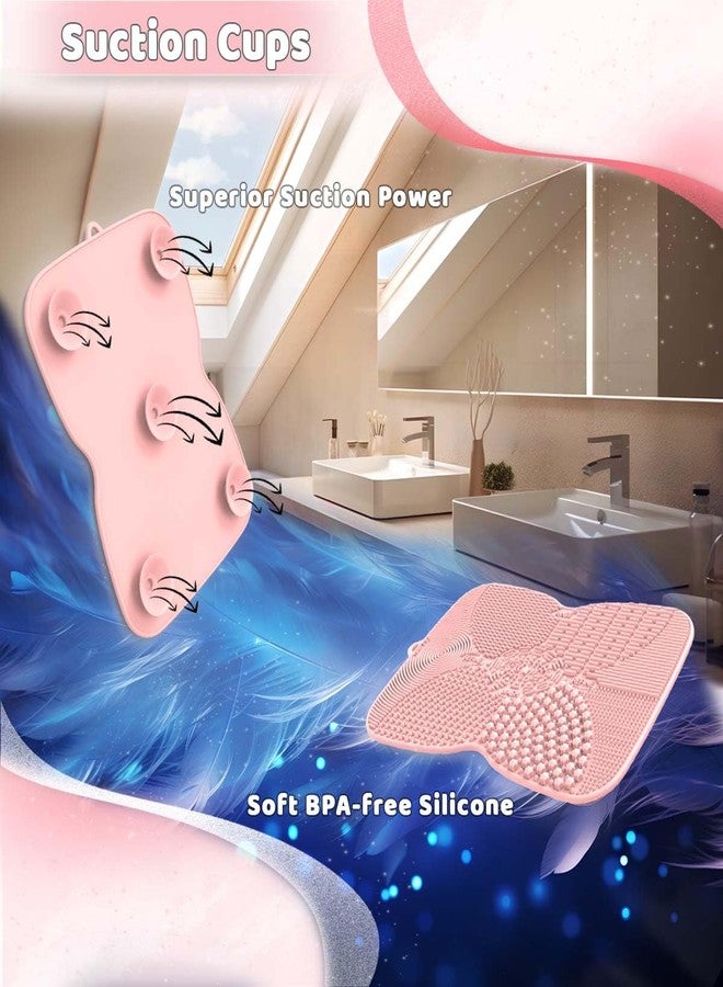 YalsFTY Silicone Makeup Brush Cleaner Pad with Suction Cup, 8 Textures, Stable, Makeup Brush Cleaning Mat (Pink) - Image 3